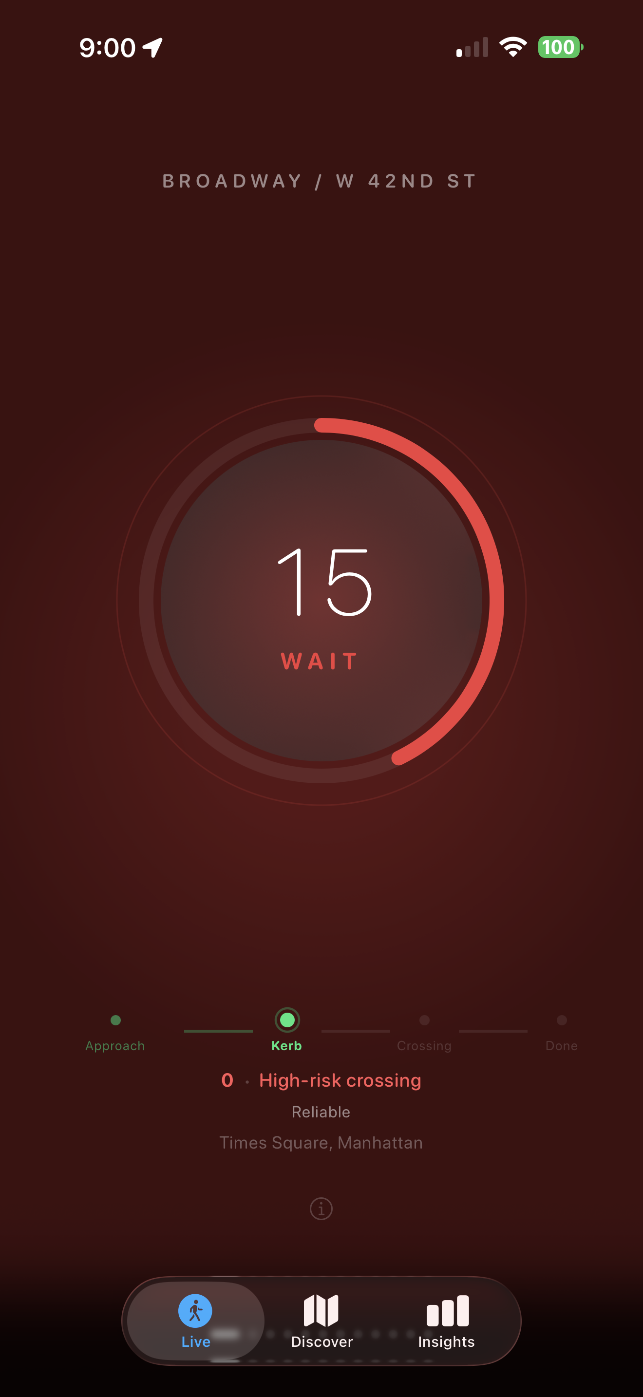 WalkPhase — Live signal countdown at Broadway & 42nd St
